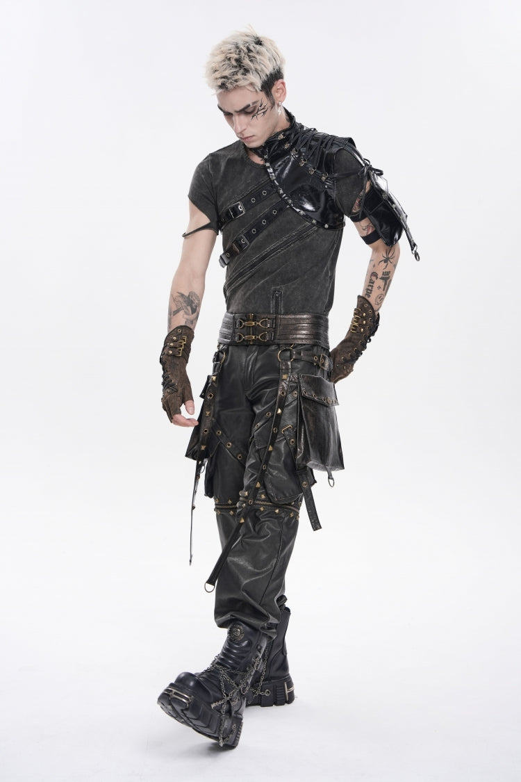 Black Lace-Up Slim Asymmetric Buckled Eyelet Men's Punk Cool Accessory Body Harness - Product - 6