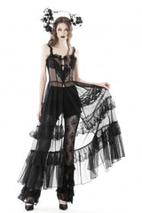 Black Sleeveless Hearted Multi-Layered Lace Split Sheer Mesh Women's Gothic Maxi Slip Dress - Product - 9