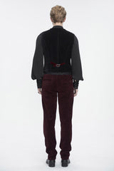 Black/Red Irregular Velvet Splice Corduroy Men's Gothic Waistcoat - Product - 7