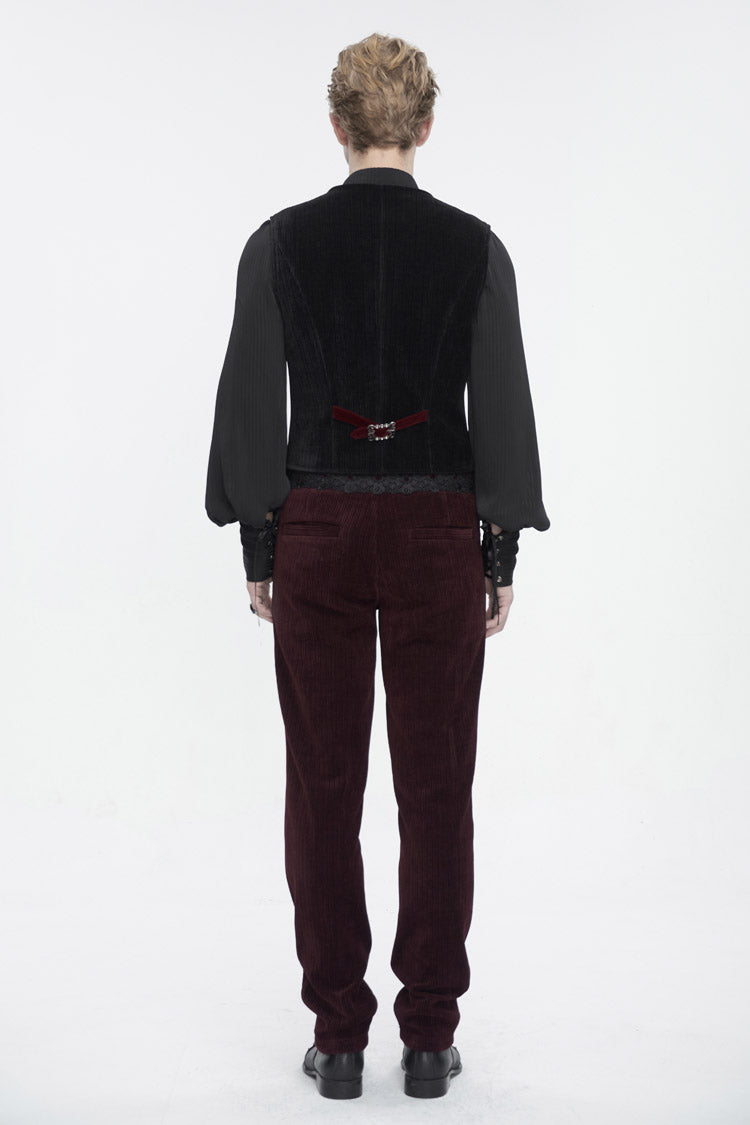 Black/Red Irregular Velvet Splice Corduroy Men's Gothic Waistcoat - Product - 7