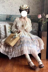 Apricot [Adria] Multi-Layered Printed Irregular Sweet Lolita Jsk Dress - Product - 5