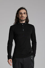 Black Stand Collar Long Sleeves Men's Punk Military T-Shirt - Black - 1