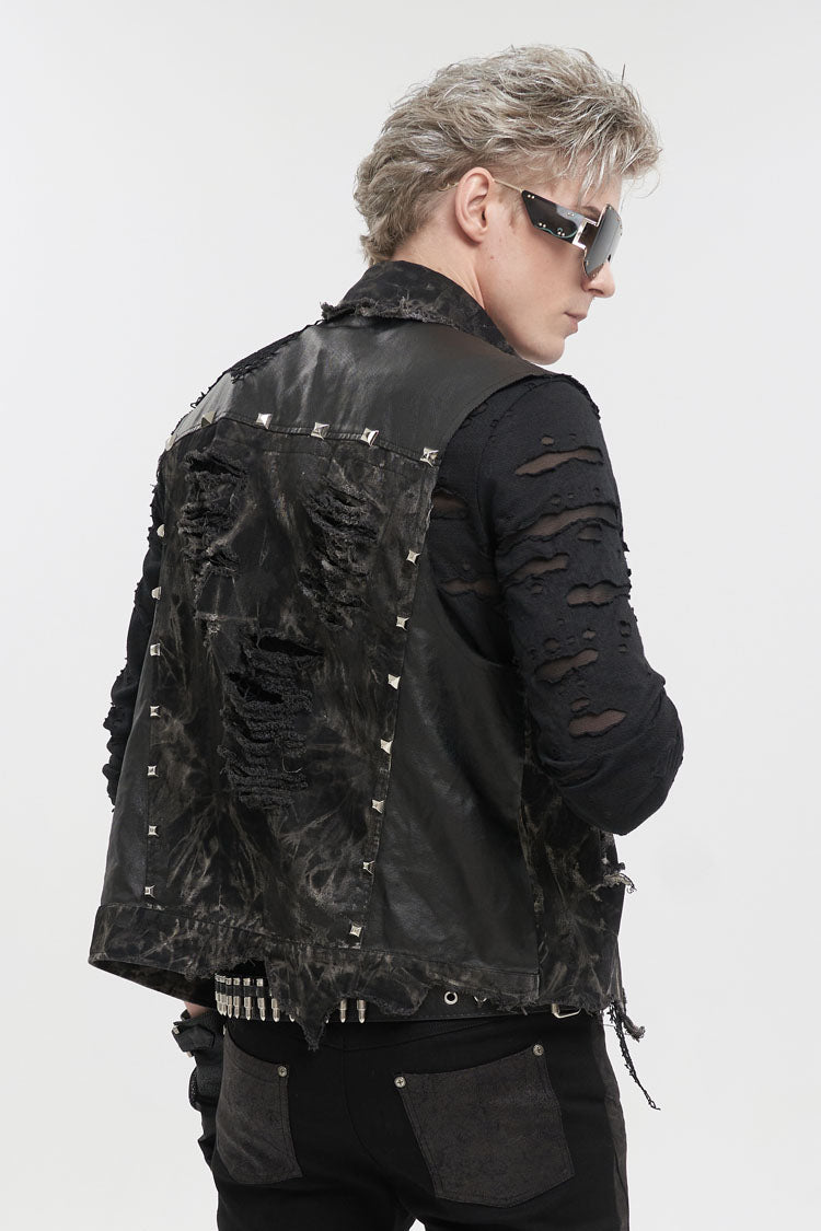 Black Loose Non-Stretch Tie-Dye Decadent Snatched Skull Sheep Head Decoration Men's Punk Vest - Product - 4