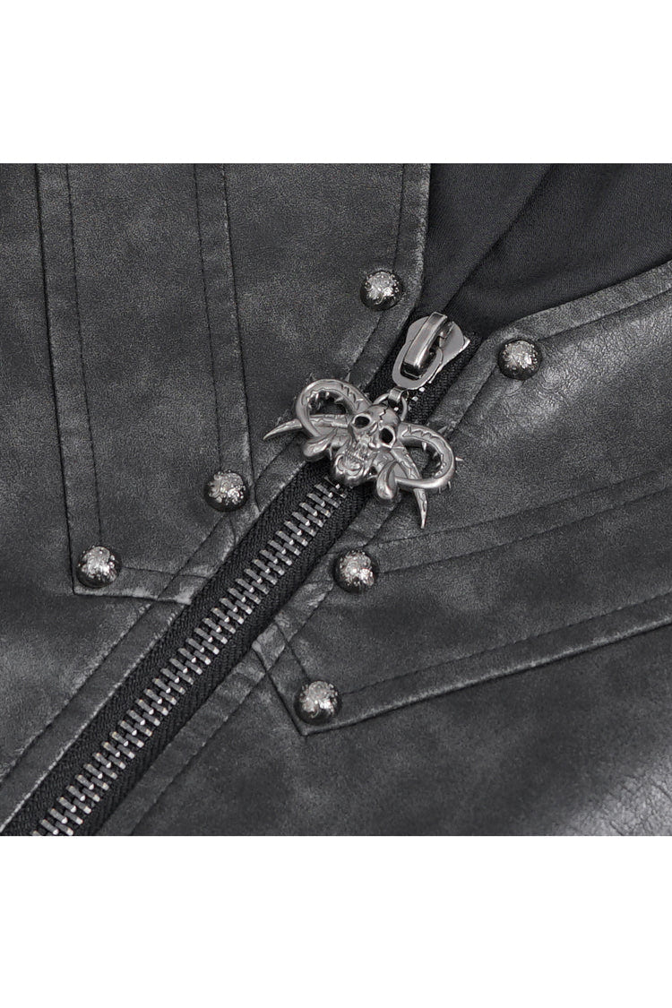 Black Studded Faux Leather Men's Punk Vest - Product - 9