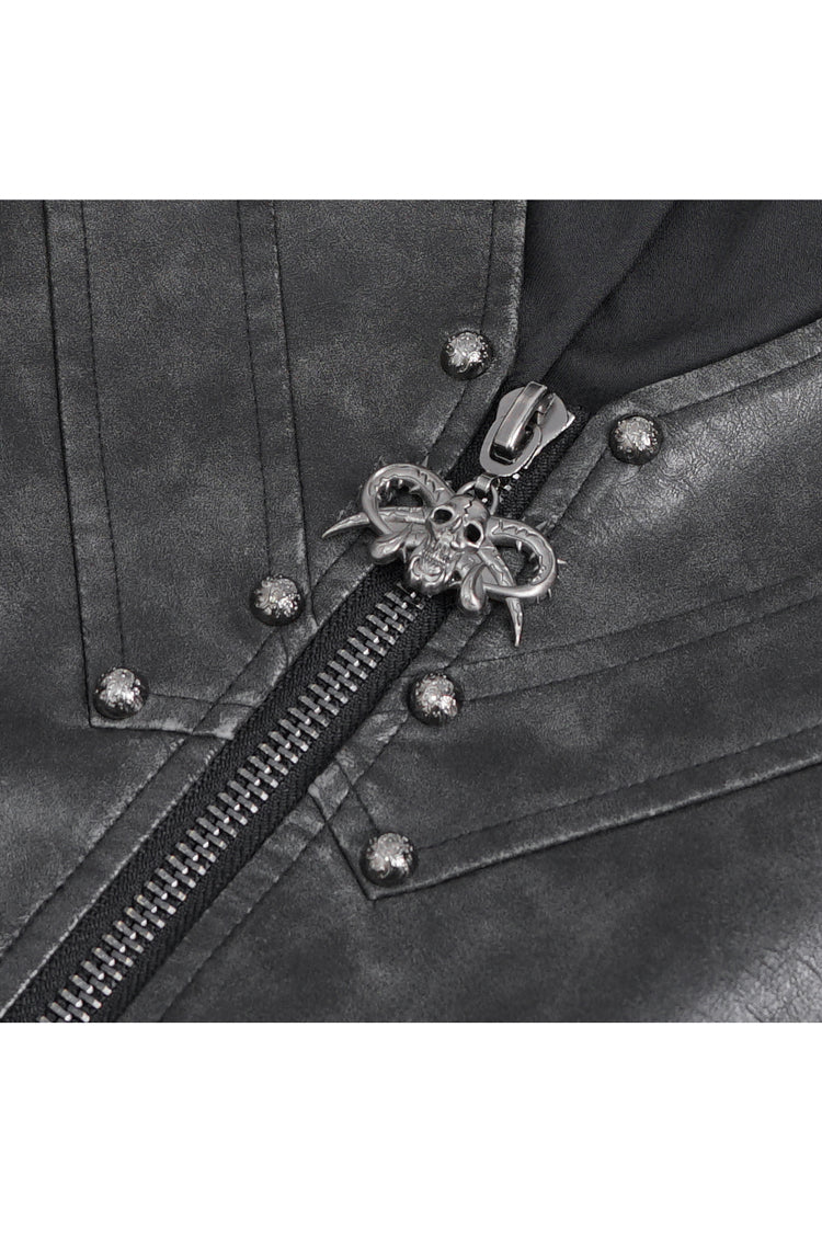 Black Studded Faux Leather Men's Punk Vest - Product - 9
