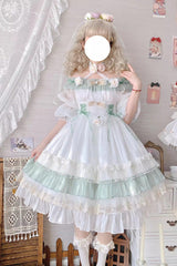 Green [Spring of Boliya] Long Sleeves Multi-Layered Ruffle Bowknot Lace Lace-Up Sweet Princess Lolita Dress - Product - 12