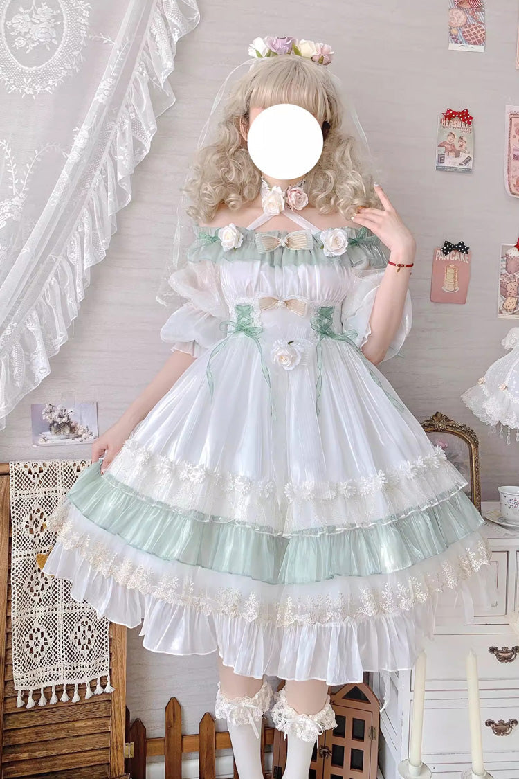 Green [Spring of Boliya] Long Sleeves Multi-Layered Ruffle Bowknot Lace Lace-Up Sweet Princess Lolita Dress - Product - 12