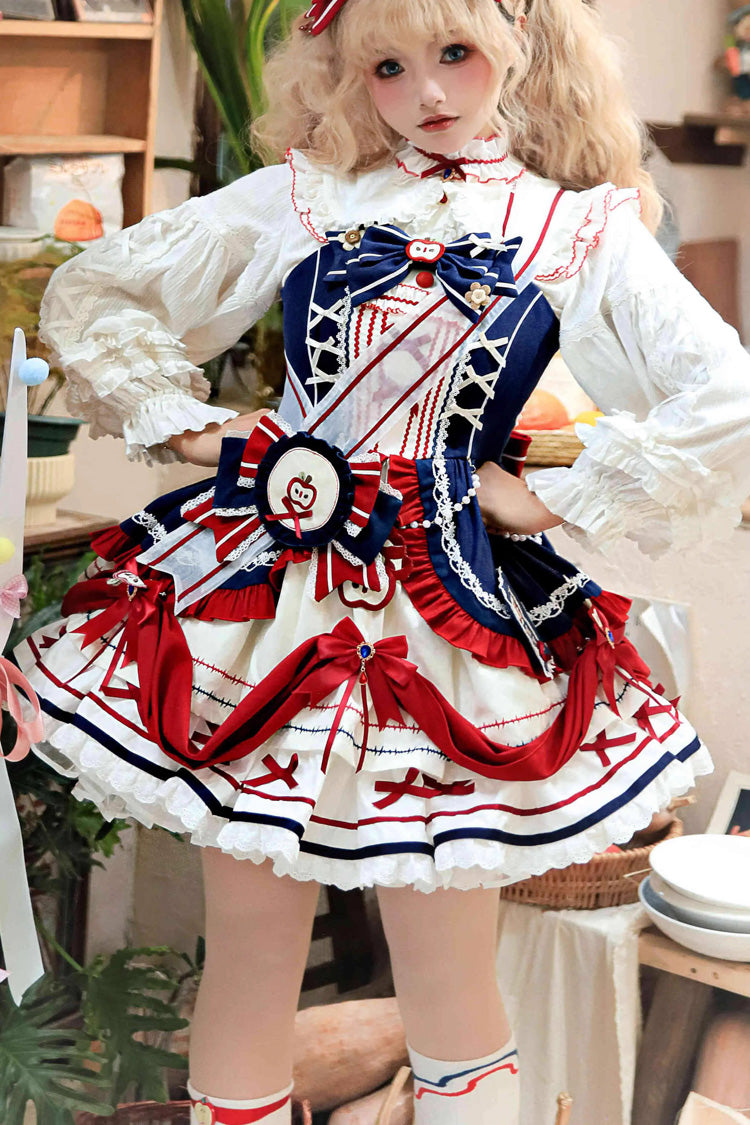 Multi-Color [Witch Gina] Print Ruffle Bowknot Sweet Princess Lolita Dress Set - Product - 4