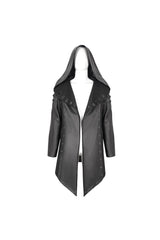 Black Irregular Eyelet Men's Gothic Jacket With Hood - Product - 8