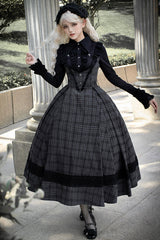 Black Chest Support Plaid Print Ruffle Gothic Lolita Dress - Product - 4