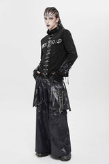 Black Big Pockets Straps Chain Men's Punk Pants - Product - 6