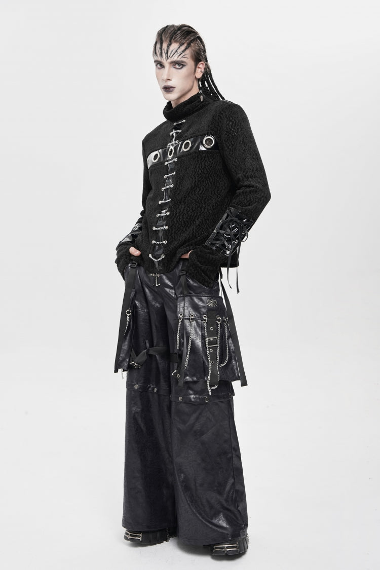 Black Big Pockets Straps Chain Men's Punk Pants - Product - 6