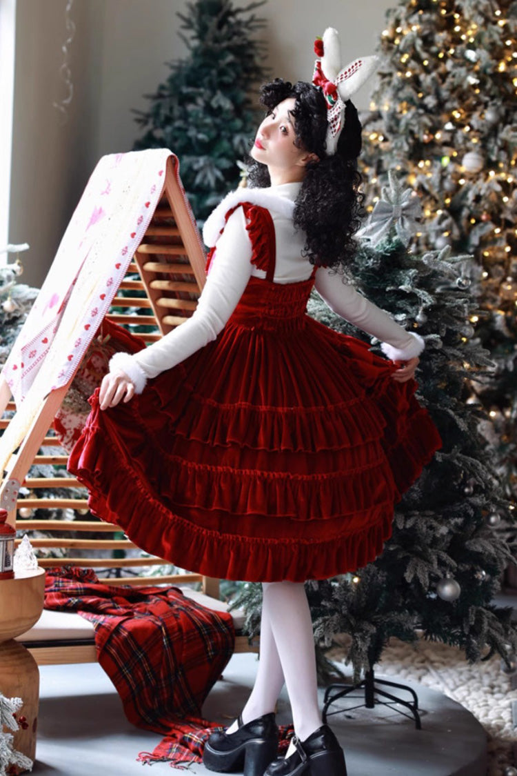 [Sponge Cake] Multi-Layered Ruffle Lace-Up Gothic Lolita Jsk Dress 2 Colors - Product - 2