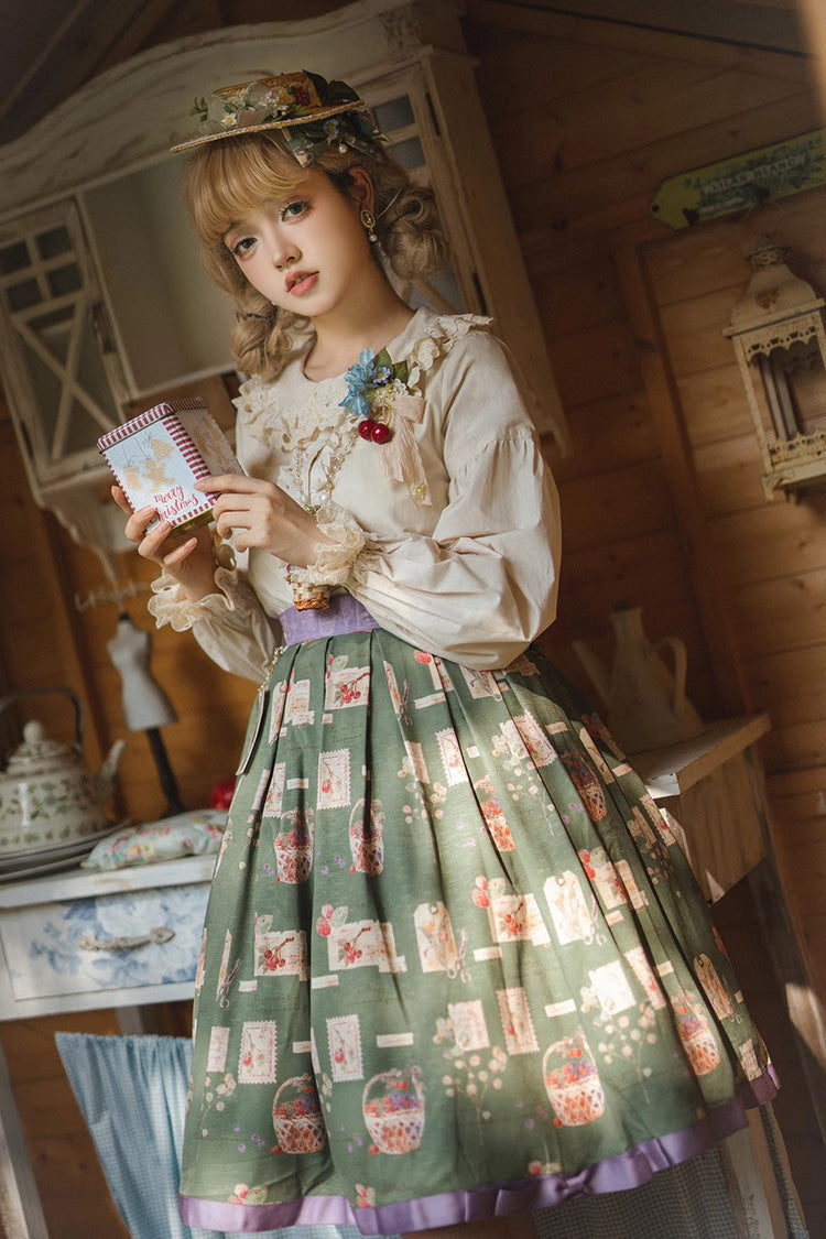Ivory Doll Collar Forest Illustrated Book Long Sleeves Sweet Elegant Lolita Blouse - Product - 6