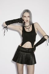 Black Printed Women's Punk College Style Cool Pleated Skirt - Black - 1