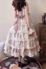Smoky Purple [Grape Moon Almanac] Sleeveless Multi-Layered Printed Ruffled Bow Adjustable-Length Sweet Lolita Jsk Dress - Product - 7