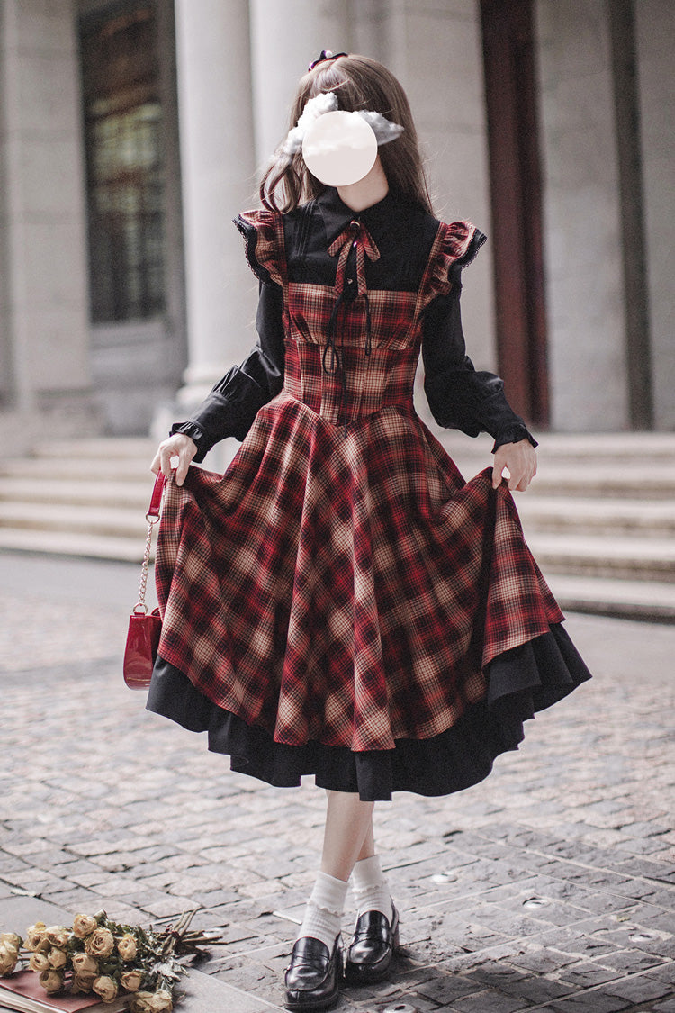 Red [Madeline] Print Ruffle Vintage Elegant Lolita Jumper Dress - Red - 1