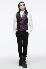 Violet V Collar Sleeveless Print Skull Buckle Men's Gothic Vest - Product - 4