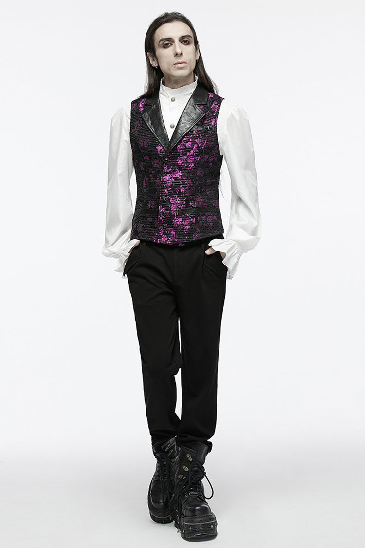 Violet V Collar Sleeveless Print Skull Buckle Men's Gothic Vest - Product - 4