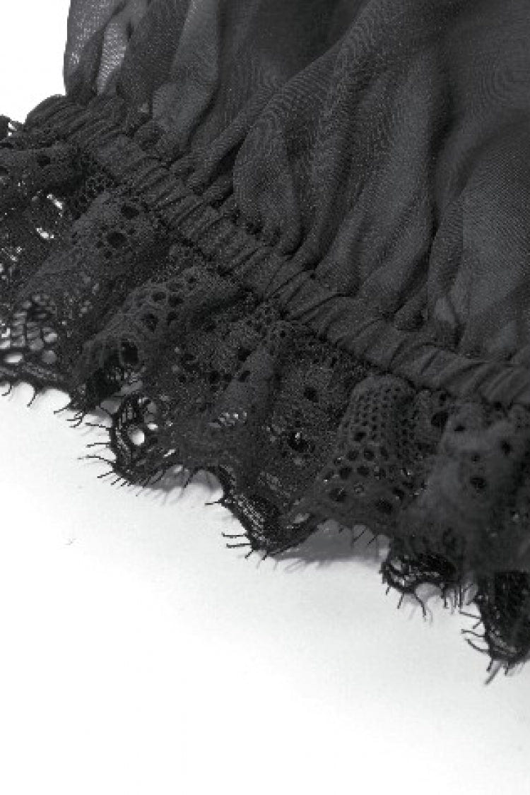 Black Multi-Layered Ruffled Lace Short Puff Sleeves Sheer Women's Courtly Gothic Blouse - Product - 17