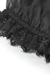 Black Multi-Layered Ruffled Lace Short Puff Sleeves Sheer Women's Courtly Gothic Blouse - Product - 17