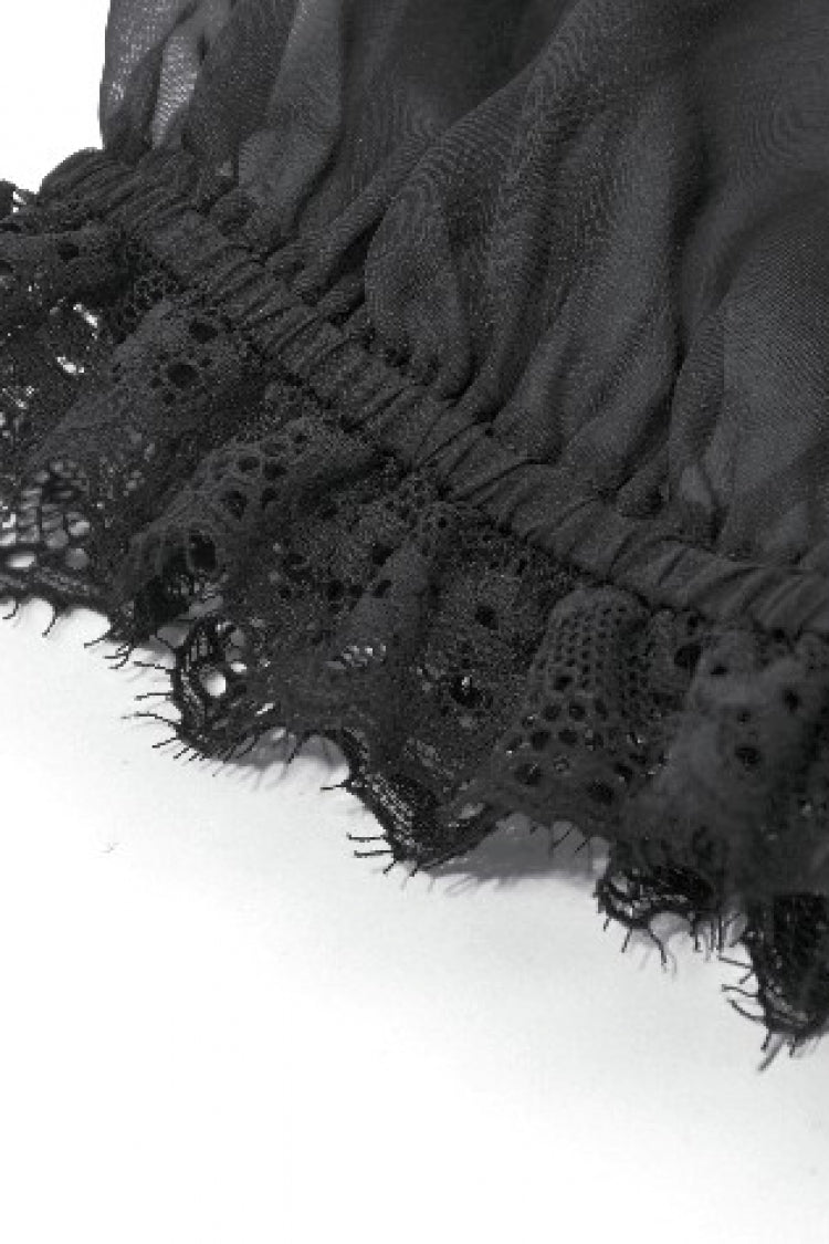 Black Multi-Layered Ruffled Lace Short Puff Sleeves Sheer Women's Courtly Gothic Blouse - Product - 17