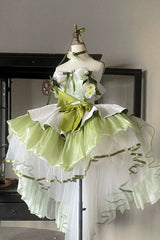 Green [Forest Princess] Off Shoulder Ruffled Bow Patchwork Sweet Lolita Dress - Product - 2
