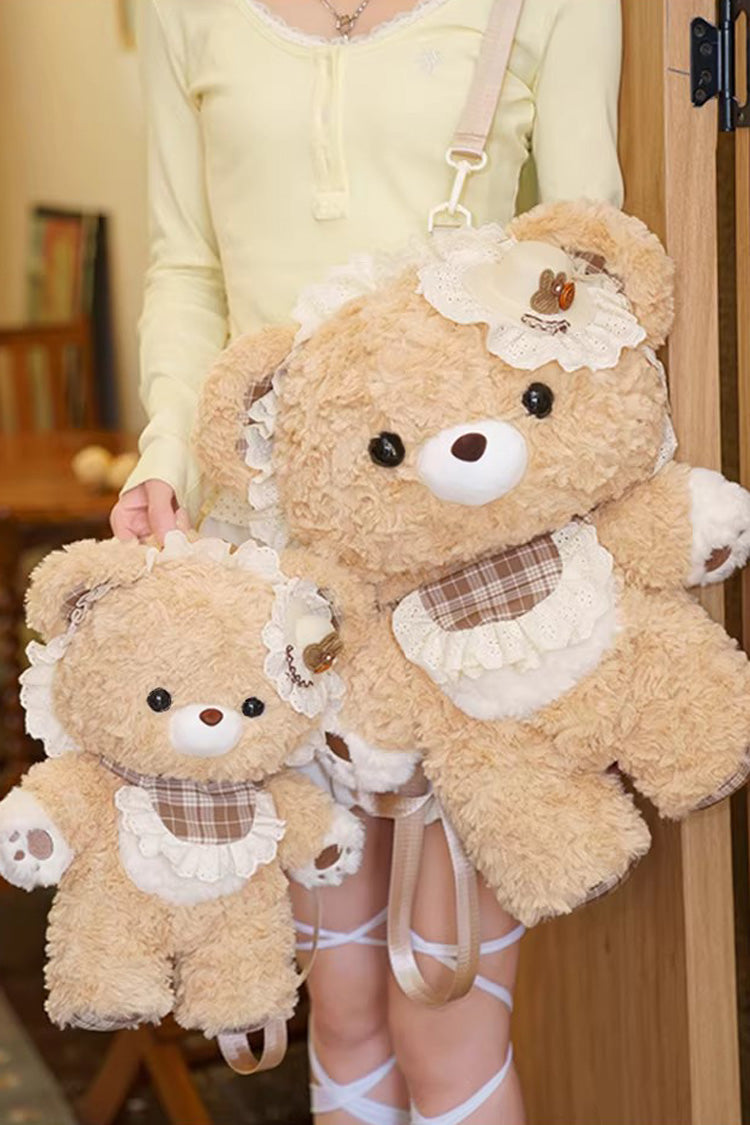 Brown [Little Bear Guli] Ruffled Plush Toy Sweet Lolita Backpack - Brown - 1