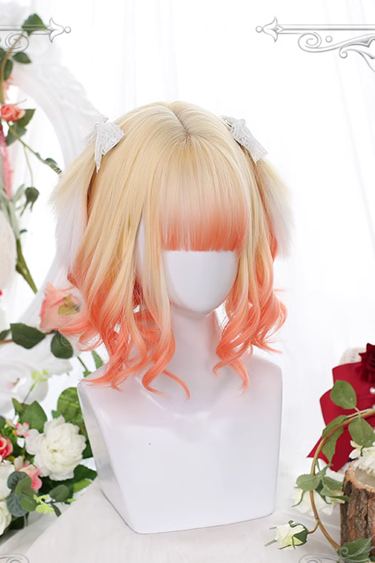 Orange Gradient Animal Ears Irregular Curly Sweet Lolita Wigs - Product - 3