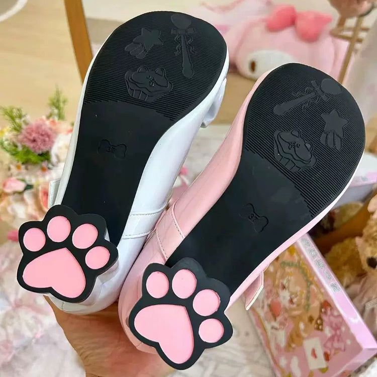 Cute Cat Element Round-Toe Bow Mary Jane Shoes with Cat Paw Heels 7 Colors - Product - 9