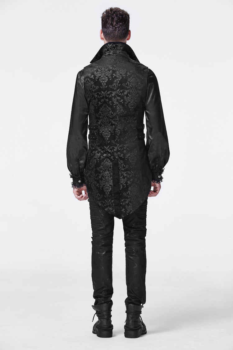 Black Double-Breasted Swallowtail Hem Print Mens Gothic Vest - Product - 4