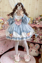 [Pray Star] Long Sleeves Double-Layered Ruffle Bowknot Stitching Lace Sweet Lolita Dress 5 Colors - Product - 3