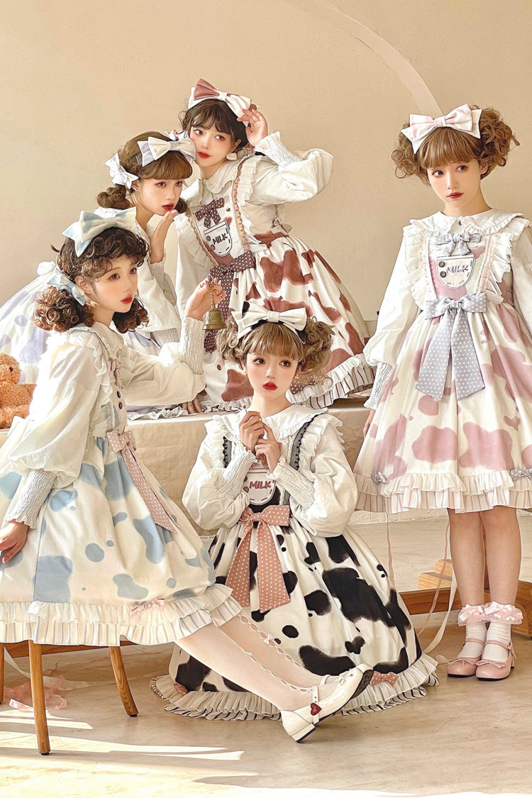 Milk Cow Print Ruffle Bowknot Sweet Lolita Jsk Dress 5 Colors - Product - 7