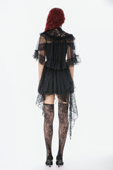 Black Sleeveless Ruffled Lace Spliced Mesh Women's Gothic Cape - Product - 12