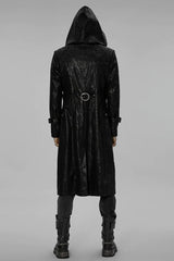 Black Stand Collar Print Asymmetric Metal Chain Zip Mens Steampunk Coat - Product - 3