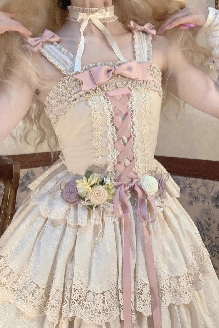 Ivory [Forest Waltz] Embroidery Bowknot Lace-Up Slim Sweet Elegant Lolita Suspender Top - Product - 4