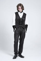 Black Sleeveless Floral Embroidery Stitching Velvet Men's Gothic Vest - Product - 11