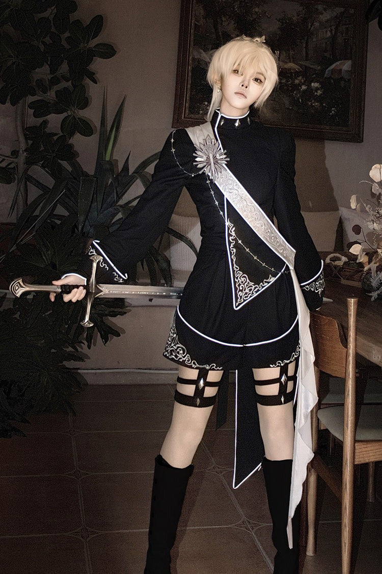 Black [Sword of Oath] Long Sleeves Embroidered Gothic Vintage Knight Prince Ouji Lolita Set - Product - 12