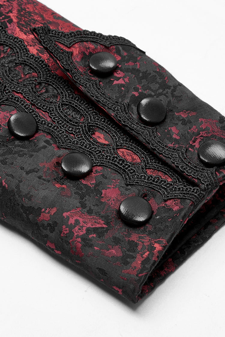 Black/Red Long Sleeves Lace Gorgeous Men's Gothic Vintage Tuxedo Coat - Product - 8
