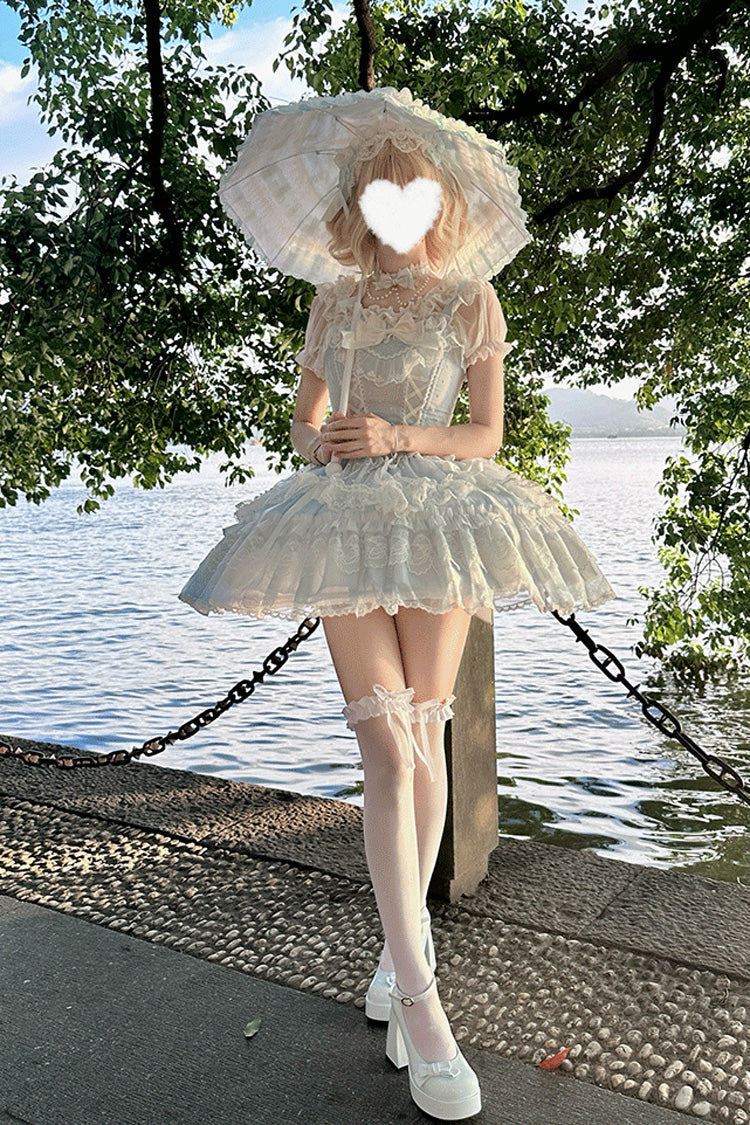 Blue [Candy House] Sleeveless Ruffle Bowknot Lace Lace-Up Sweet Lolita Jsk Dress - Product - 9