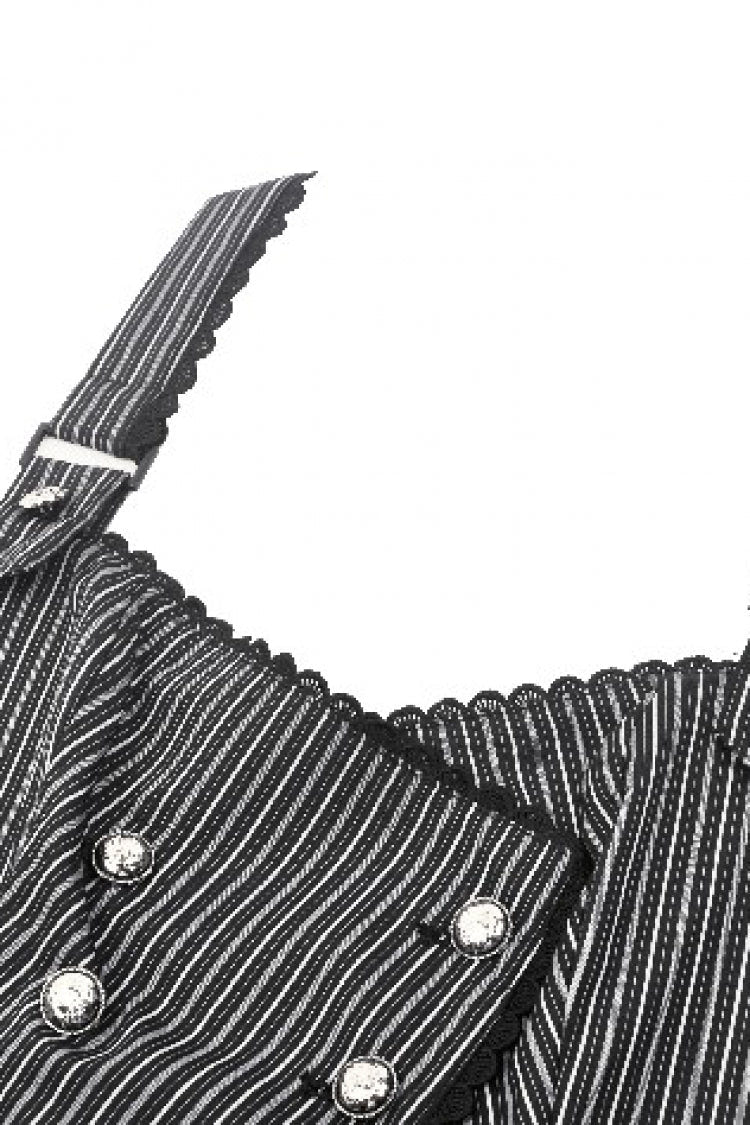Black/White Striped Buckled Women's Gothic College Style Vest - Product - 11