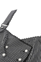 Black/White Striped Buckled Women's Gothic College Style Vest - Product - 11