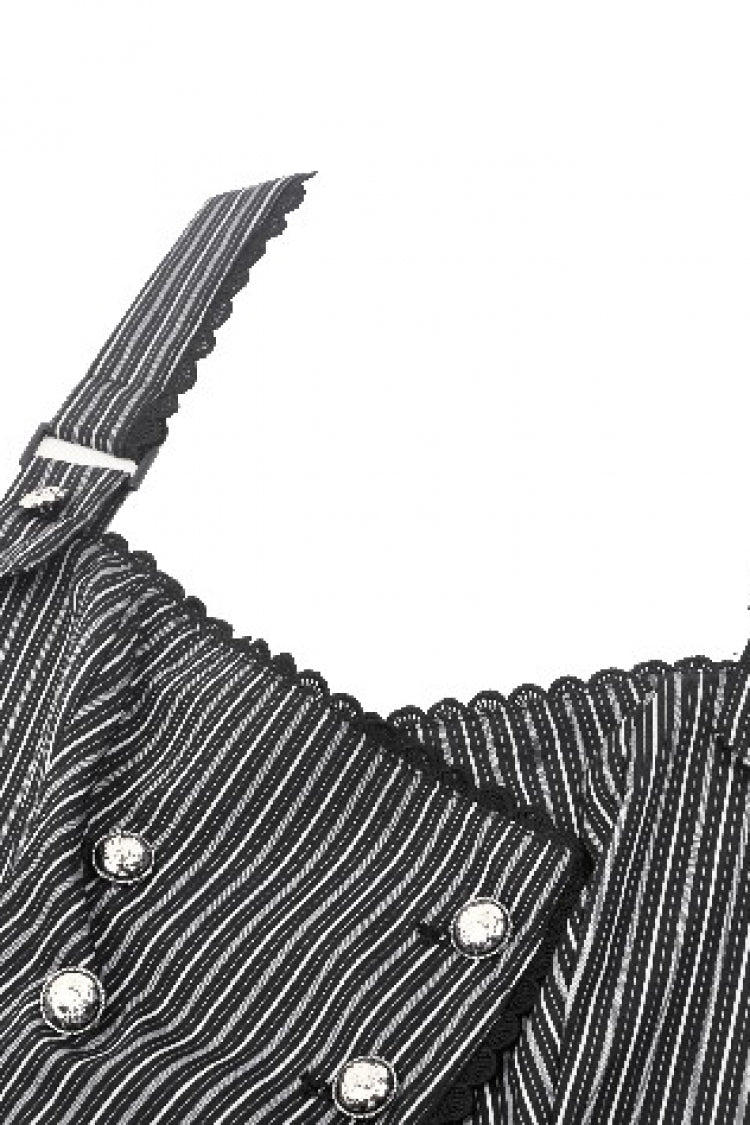Black/White Striped Buckled Women's Gothic College Style Vest - Product - 11