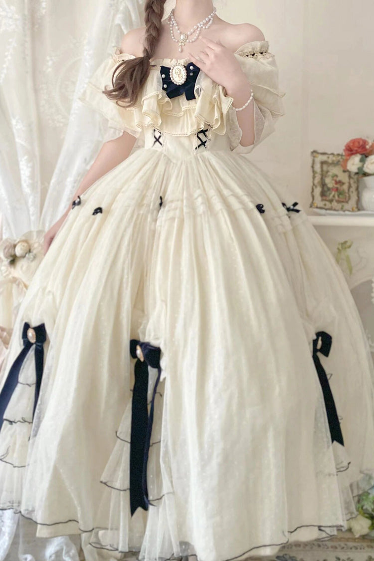 Ivory Off Shoulder Bowknot Sweet Elegant Princess Lolita Dress - Product - 3