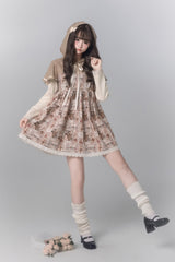 Brown [Bear Stamp] Long Sleeves Printed Hooded Sweet Lolita Dress - Product - 5