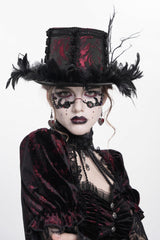 Red Embroidered Women's Gothic Gorgeous Floral Feather Hat - Product - 4