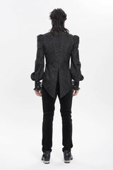 Black Lapel Collar Long Lantern Sleeves Jacquard Embroidered Lace Men's Gothic Palace Swallow-tailed Shirt with Necktie - Product - 4