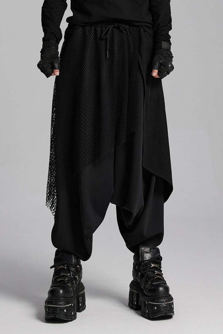 Black Mesh Asymmetric Zipper Men's Punk Pants - Black - 1