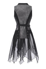 Silver [Eternal Dislocated Boundary] Sleeveless Lace Slim Gothic Elegant Prince Handsome Lolita Long Coat - Product - 3
