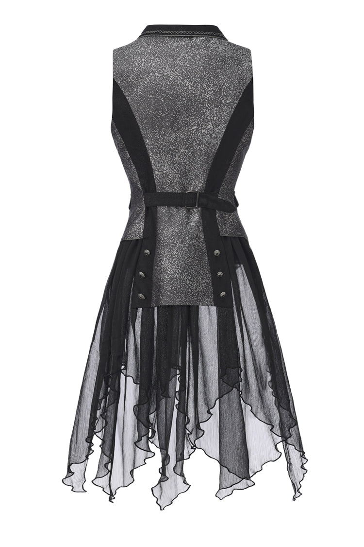 Silver [Eternal Dislocated Boundary] Sleeveless Lace Slim Gothic Elegant Prince Handsome Lolita Long Coat - Product - 3